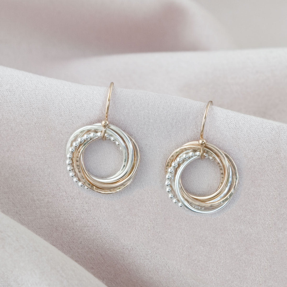 60th Anniversary Earrings – 6 Rings for 6 Decades – Silver and Gold