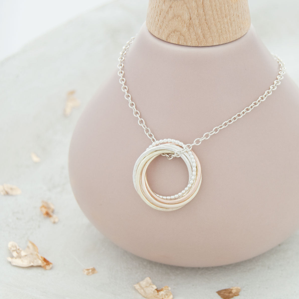 60th Birthday Necklace – 6 Rings for 6 Decades – 9ct Gold and Silver