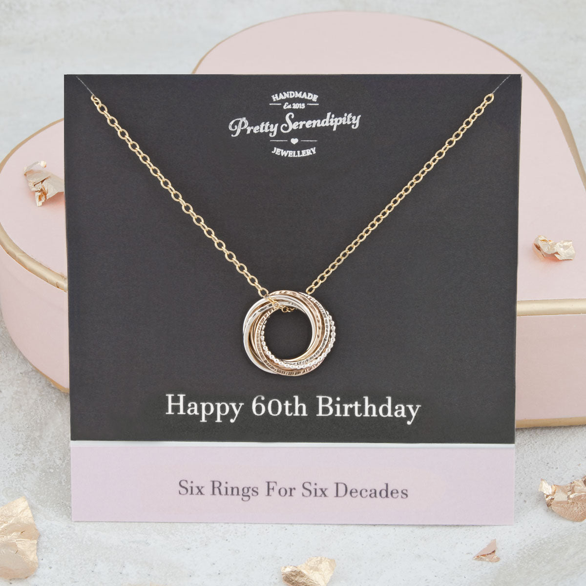 Mini 60th Birthday Necklace – 6 Rings for 6 Decades – Silver and Gold