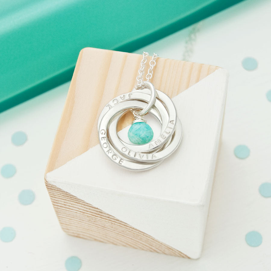 Personalised Four Russian Ring Birthstone Necklace