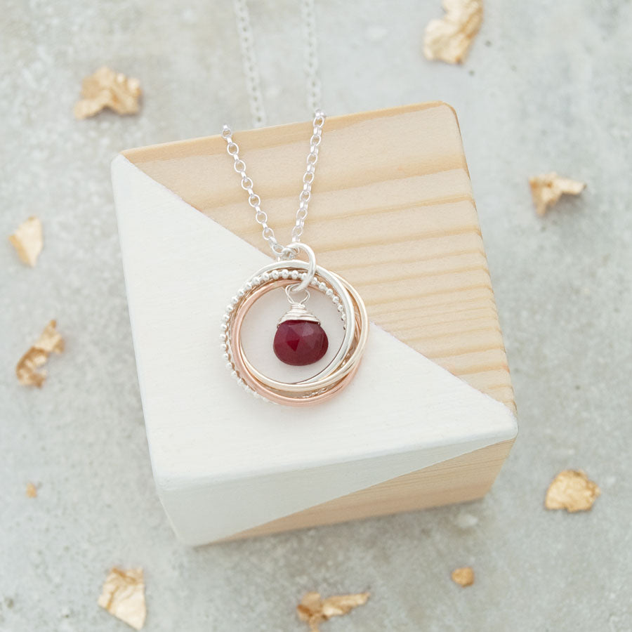 9ct Gold & Silver Knot Necklace with Birthstone