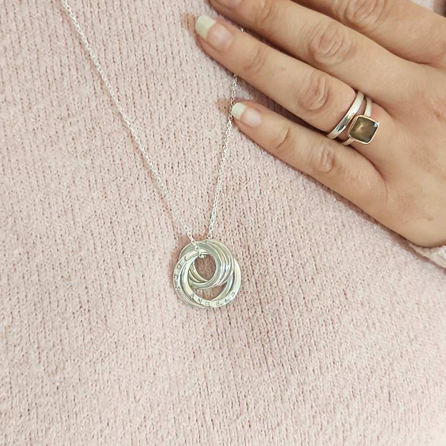 Personalised Five Ring Family Names Necklace