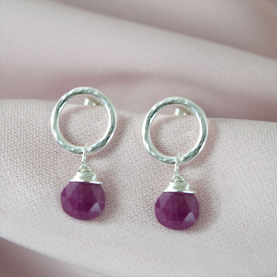 Ruby Halo Earrings – Sterling Silver