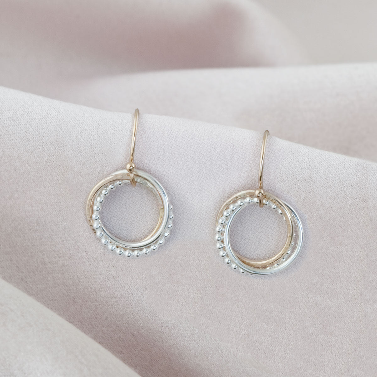 30th Birthday Earrings – 3 Rings for 3 Decades – Silver and Gold