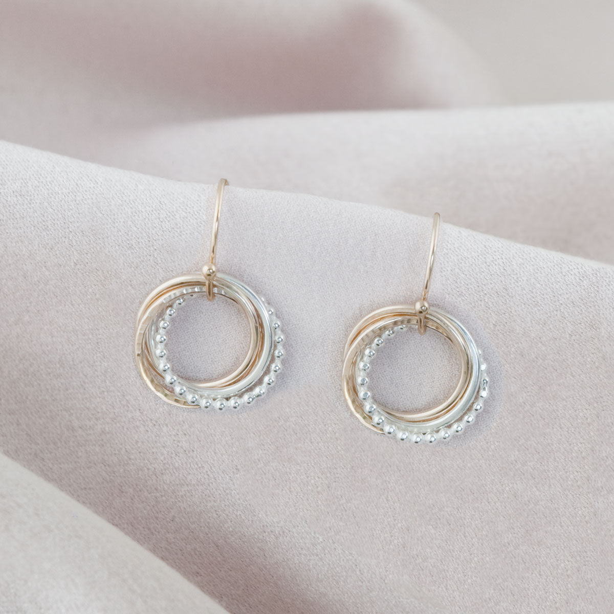 40th Birthday Earrings – 4 Rings for 4 Decades – Silver and Gold