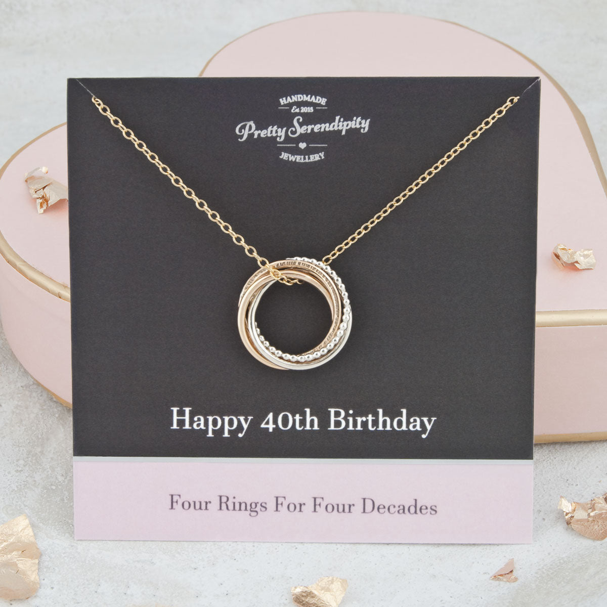 40th Birthday Necklace – 4 Rings for 4 Decades – Silver and Gold
