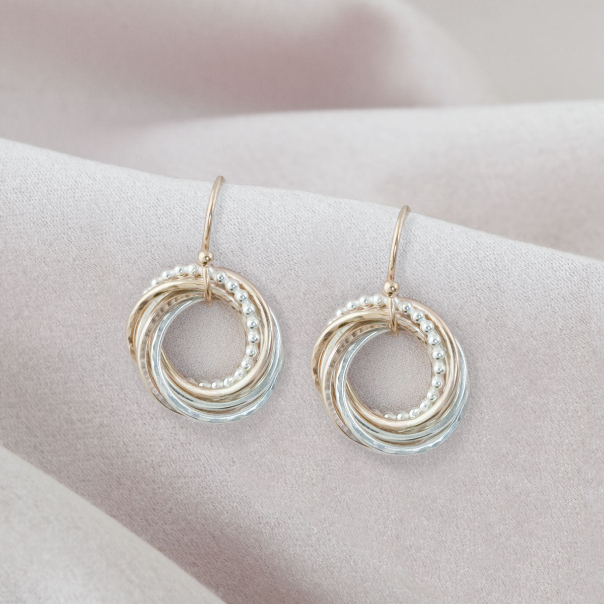 80th Birthday Earrings – 8 Rings for 8 Decades – Silver and Gold