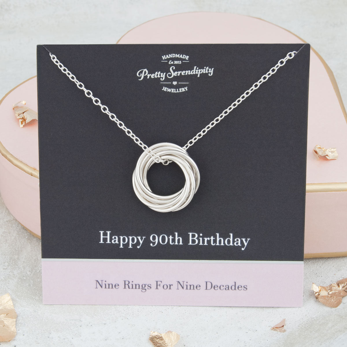 90th Birthday Necklace 9 Rings For 9 Decades Sterling Silver