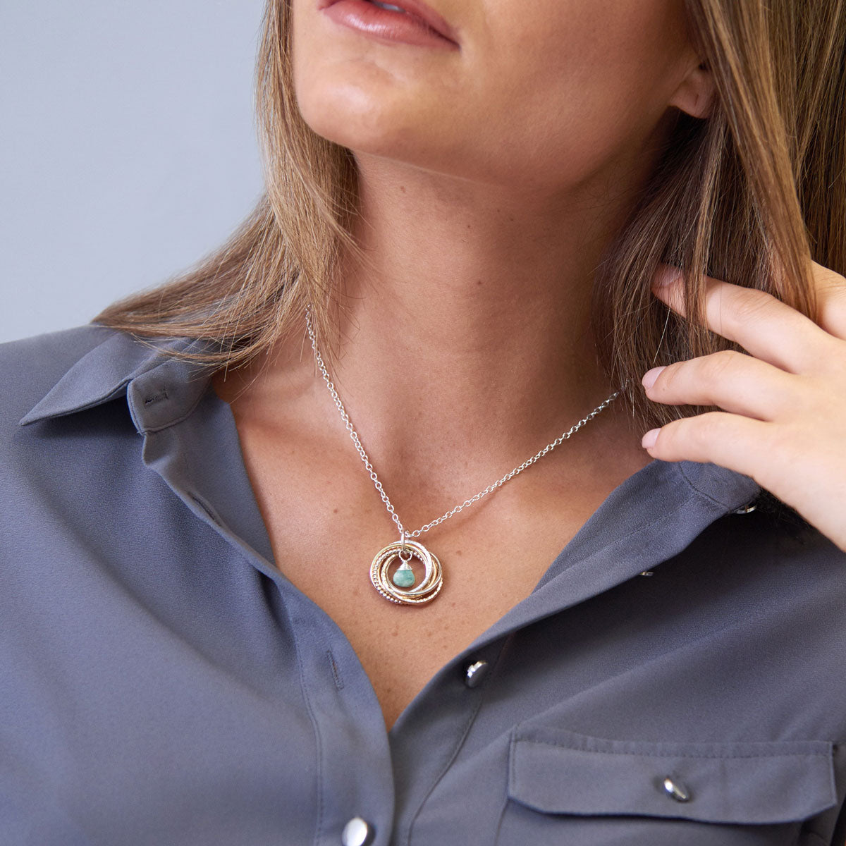 50th Birthday Birthstone Necklace – 5 Rings for 5 Decades – 9ct Gold and Silver