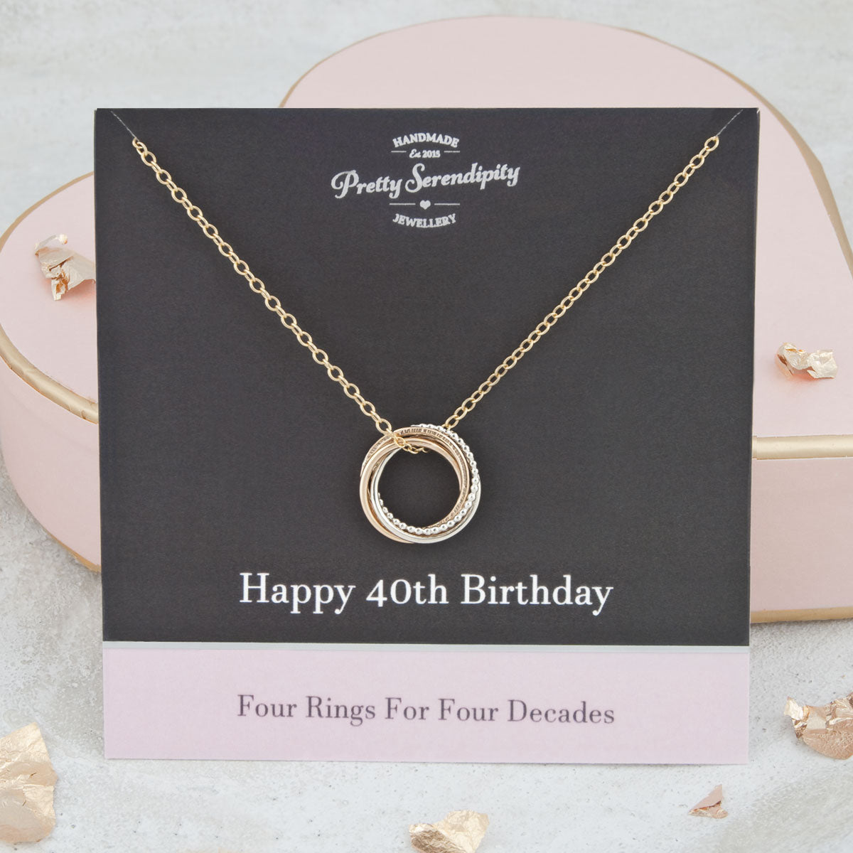 Mini 40th Birthday Necklace – 4 Rings for 4 Decades – Silver and Gold