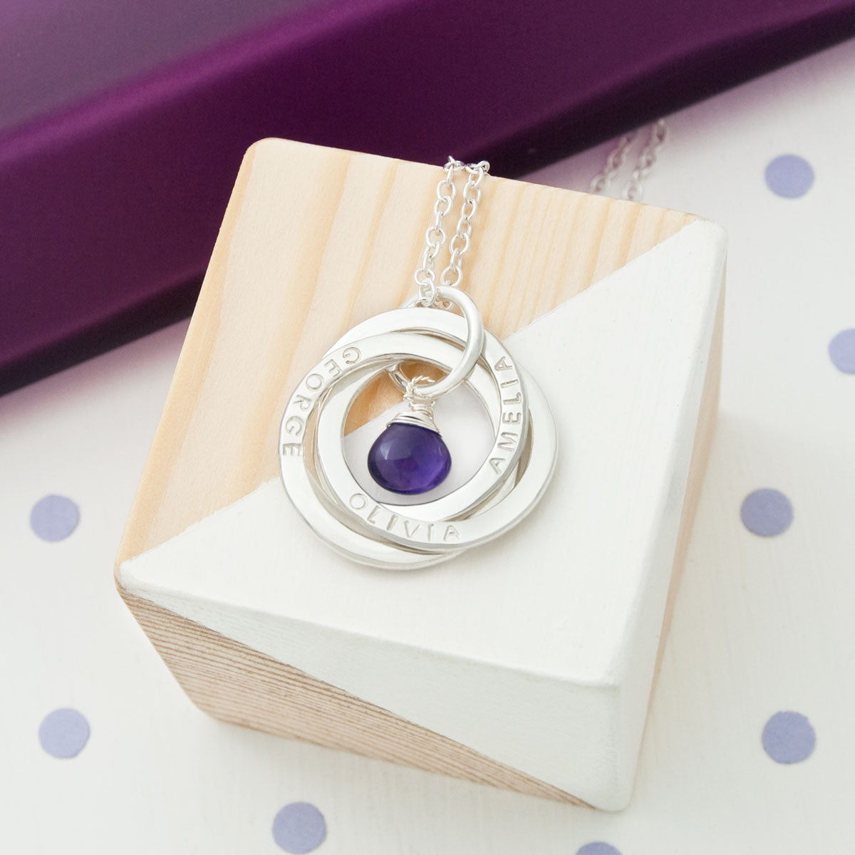 Personalised Russian Ring Birthstone Necklace