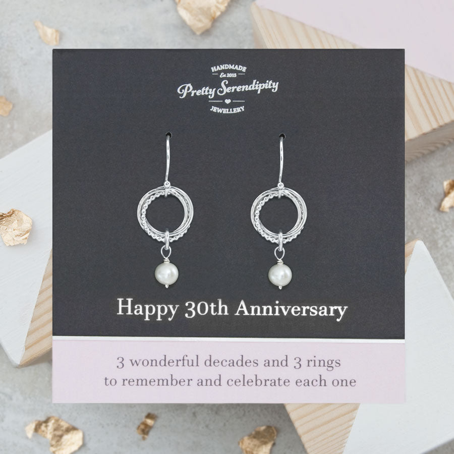 30th Pearl Wedding Anniversary Earrings – Sterling Silver – Textured