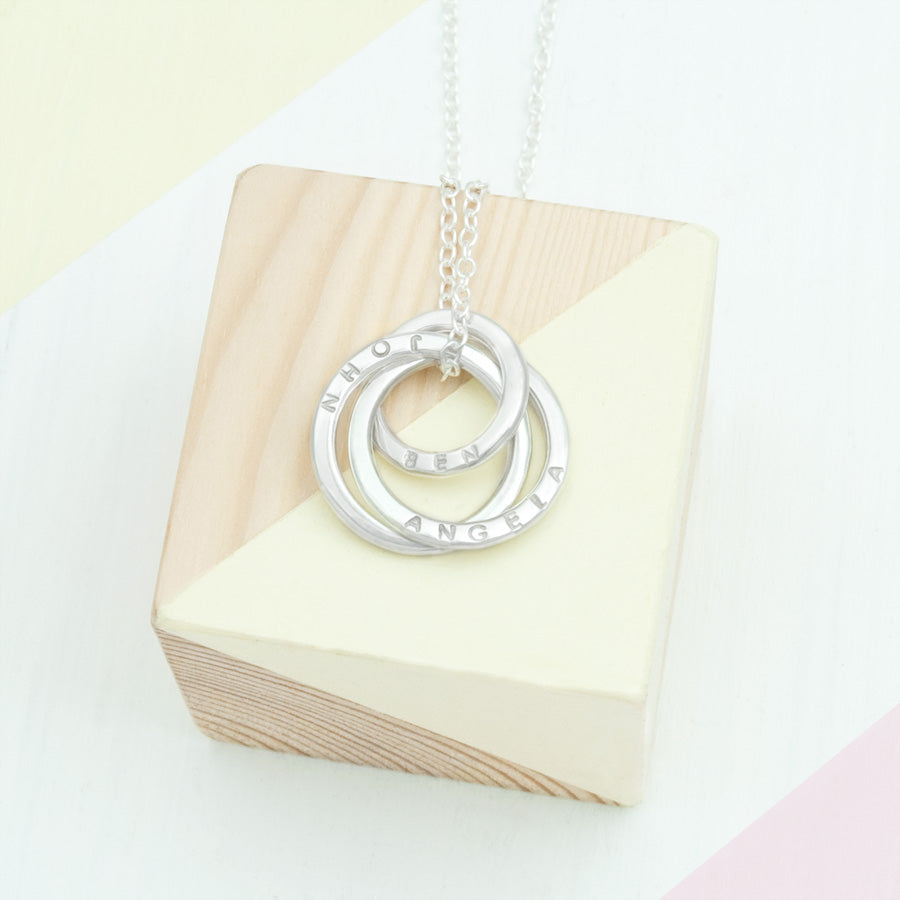 Personalised Three Ring Family Names Necklace