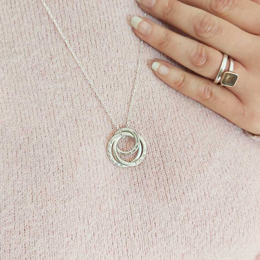 Personalised Three Ring Family Names Necklace