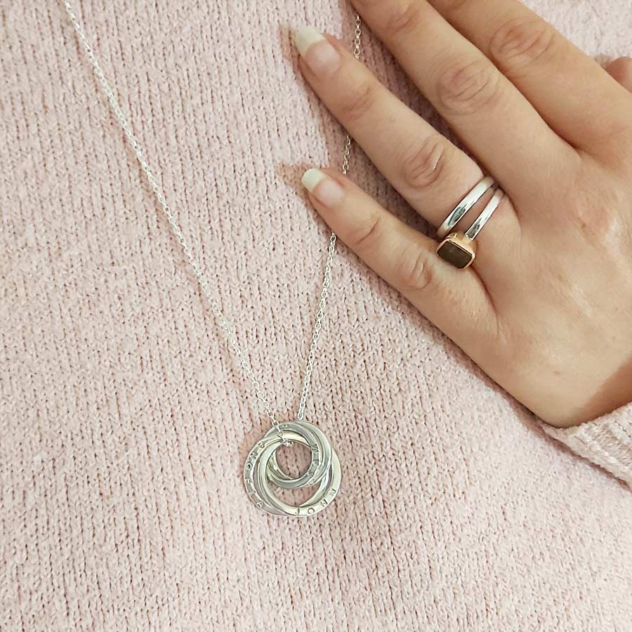 Personalised Four Ring Family Names Necklace