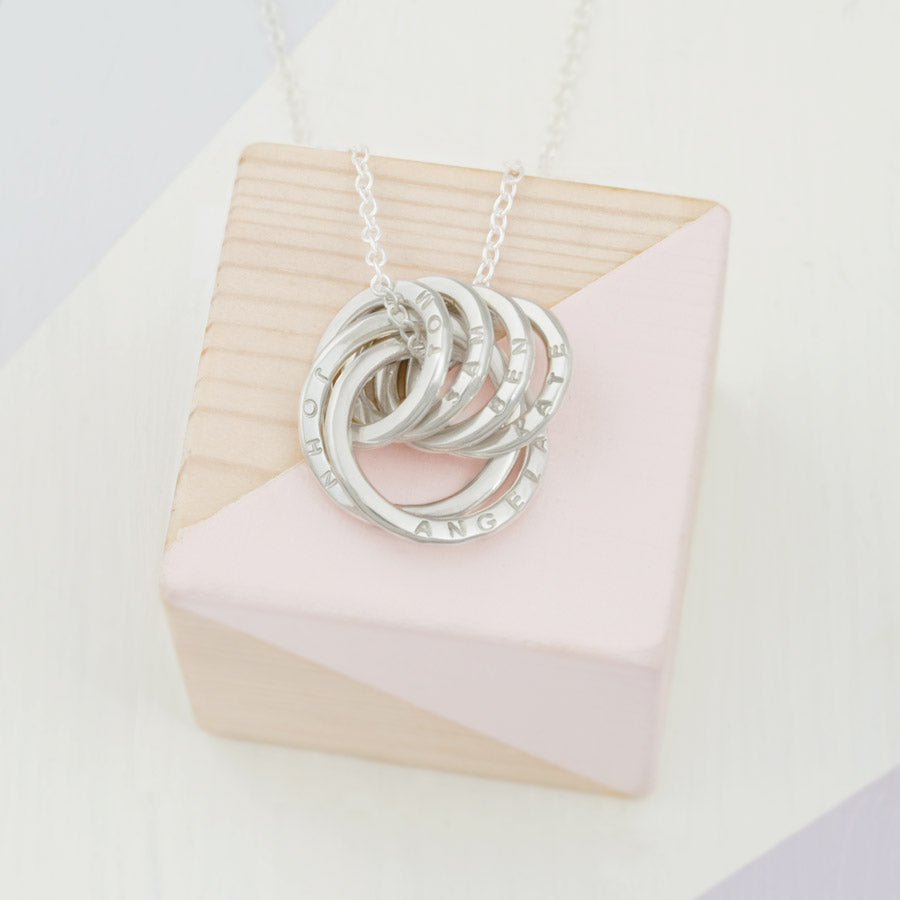 Personalised Six Ring Family Names Necklace